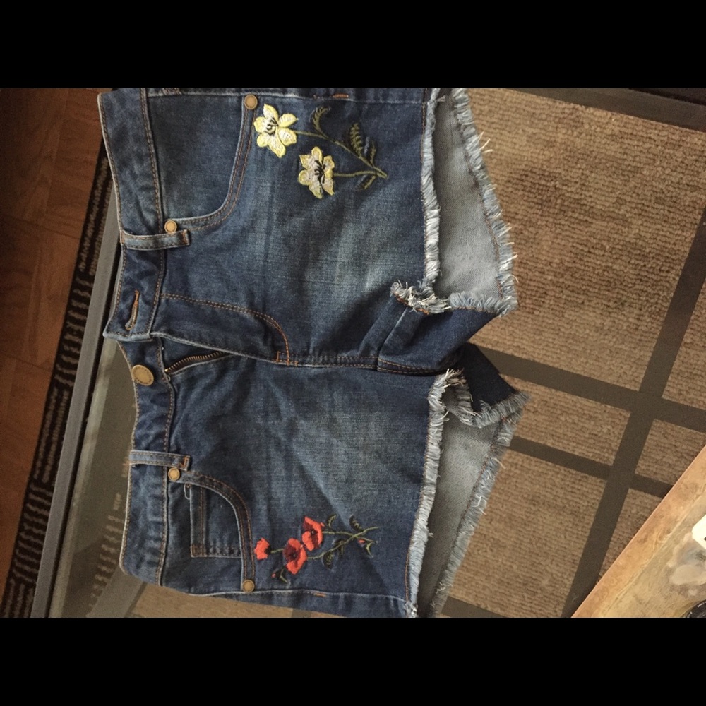 Brand new Embroidered jean shorts